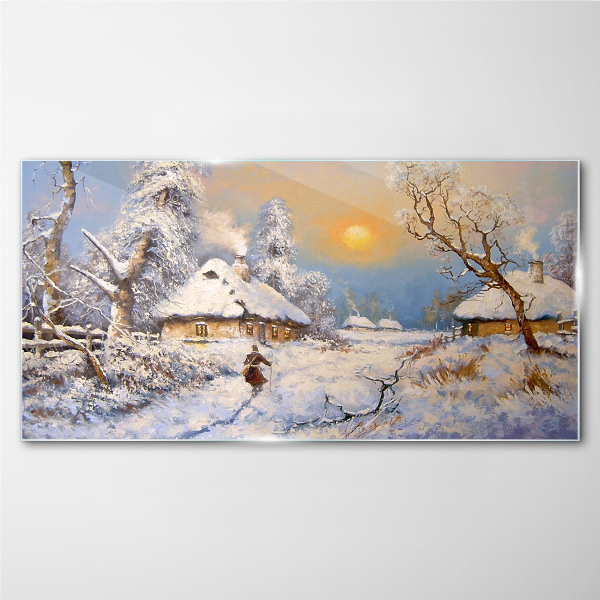 Winter rural landscape Glass Wall Art