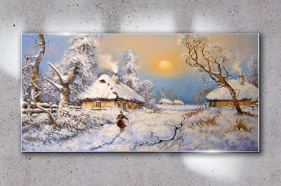 Winter rural landscape Glass Wall Art