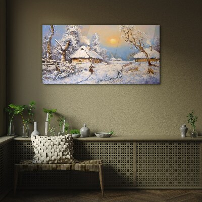 Winter rural landscape Glass Wall Art
