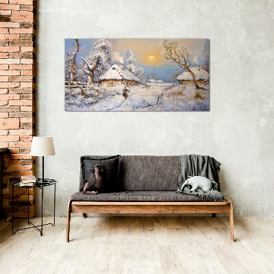 Winter rural landscape Glass Wall Art