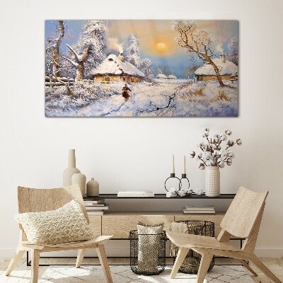 Winter rural landscape Glass Wall Art