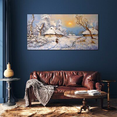 Winter rural landscape Glass Wall Art