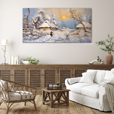 Winter rural landscape Glass Wall Art