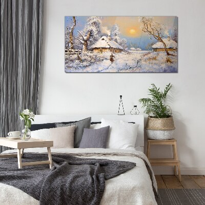 Winter rural landscape Glass Wall Art