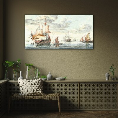 Ships ocean sea sky Glass Print