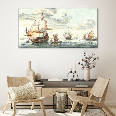 Ships ocean sea sky Glass Print