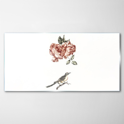 Bird and roses in harmony Glass Print