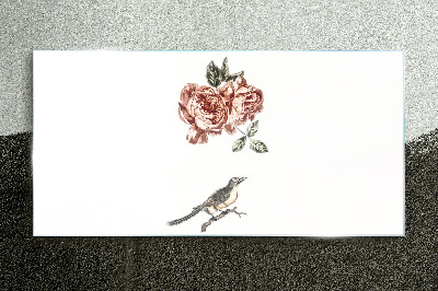 Bird and roses in harmony Glass Print