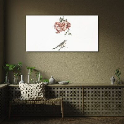 Bird and roses in harmony Glass Print