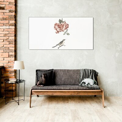 Bird and roses in harmony Glass Print