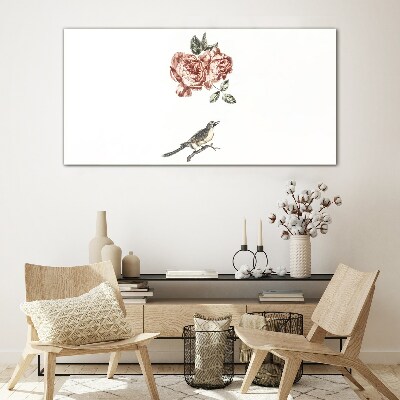 Bird and roses in harmony Glass Print