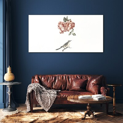 Bird and roses in harmony Glass Print