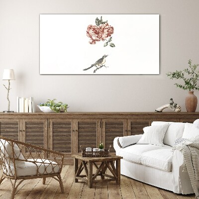 Bird and roses in harmony Glass Print