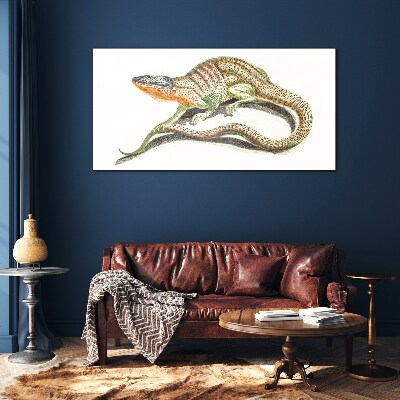 Colorful lizard in motion Glass Print