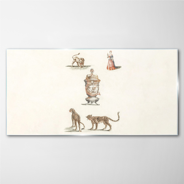 Exotic animals and a vase Glass Print