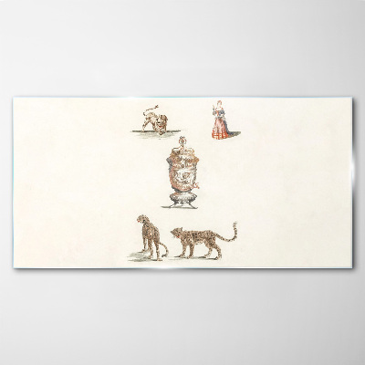 Exotic animals and a vase Glass Print