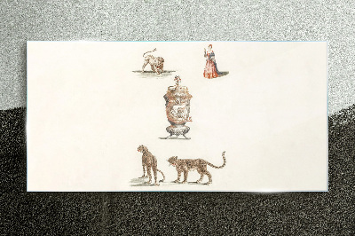 Exotic animals and a vase Glass Print