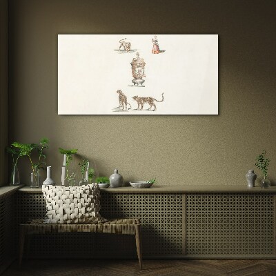 Exotic animals and a vase Glass Print