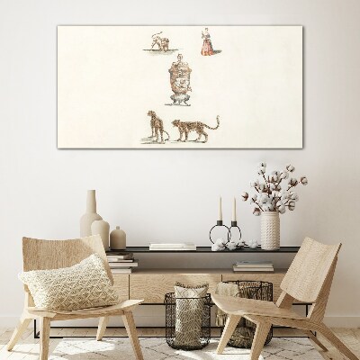 Exotic animals and a vase Glass Print