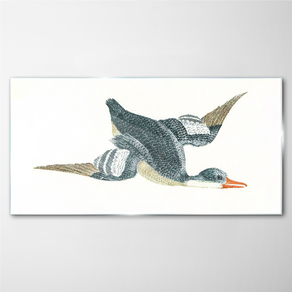 Flying duck in pastel shades Glass Print