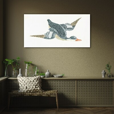Flying duck in pastel shades Glass Print