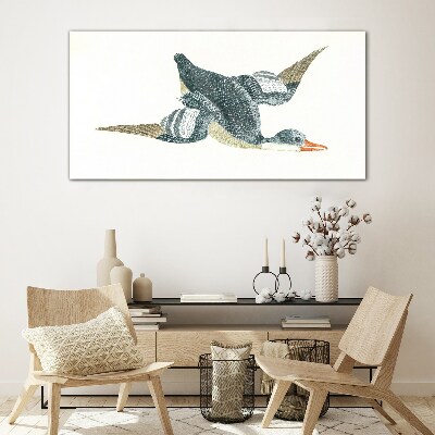 Flying duck in pastel shades Glass Print
