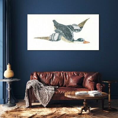 Flying duck in pastel shades Glass Print
