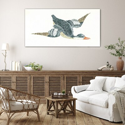 Flying duck in pastel shades Glass Print