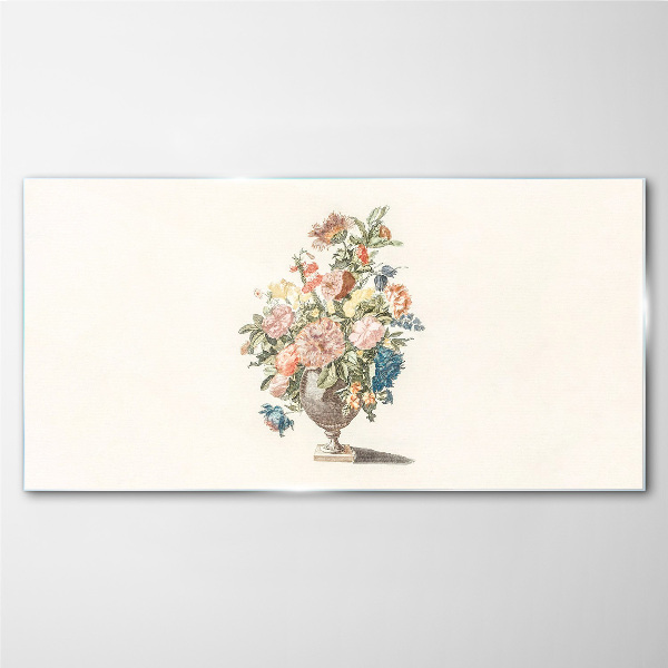 Vase with flowers in pastel colors Glass Print