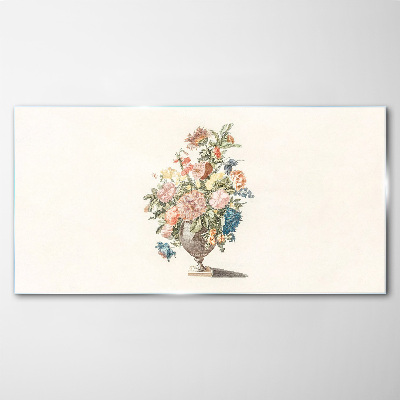 Vase with flowers in pastel colors Glass Print