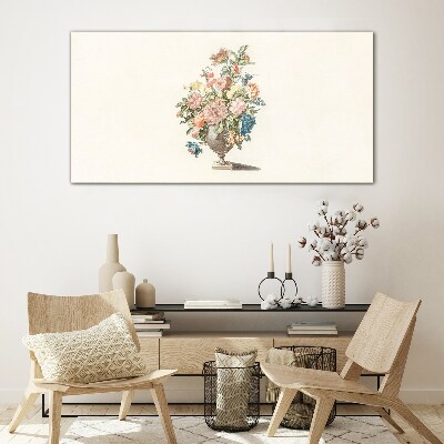 Vase with flowers in pastel colors Glass Print