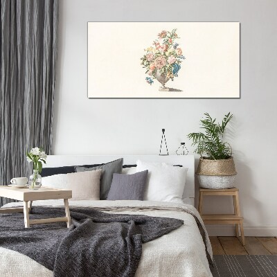 Vase with flowers in pastel colors Glass Print
