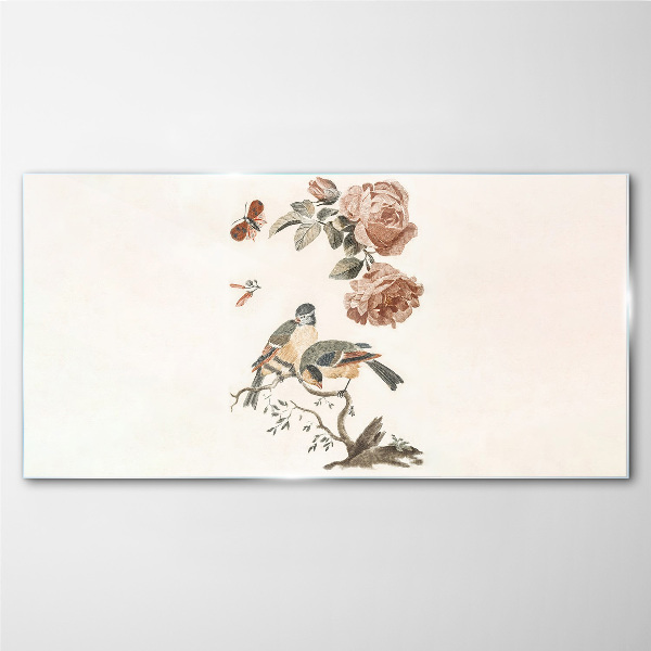 Birds and flowers in harmony Glass Print