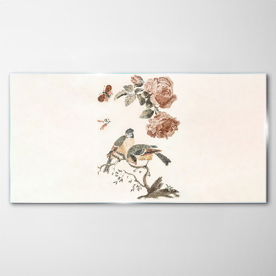 Birds and flowers in harmony Glass Print