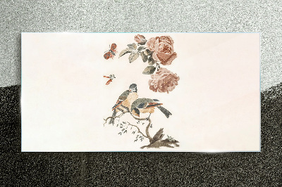 Birds and flowers in harmony Glass Print