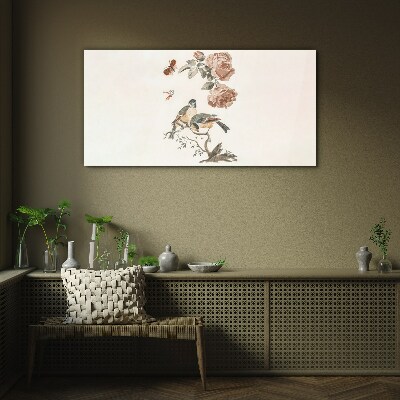 Birds and flowers in harmony Glass Print