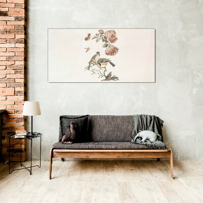 Birds and flowers in harmony Glass Print