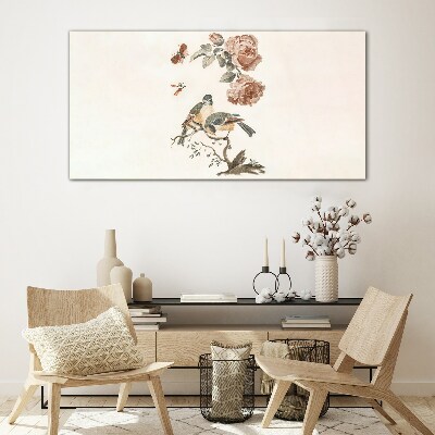 Birds and flowers in harmony Glass Print