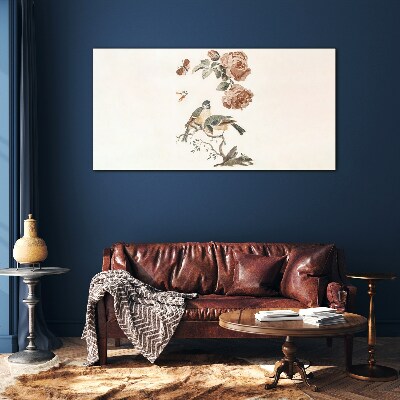 Birds and flowers in harmony Glass Print