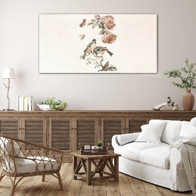 Birds and flowers in harmony Glass Print