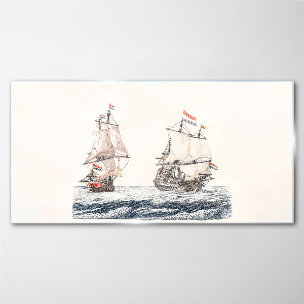 Sailing ships on a calm sea Glass Print
