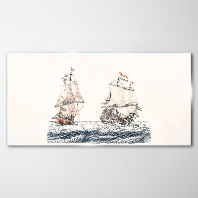 Sailing ships on a calm sea Glass Print