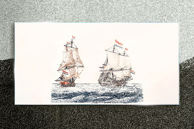 Sailing ships on a calm sea Glass Print