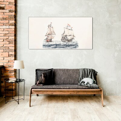 Sailing ships on a calm sea Glass Print