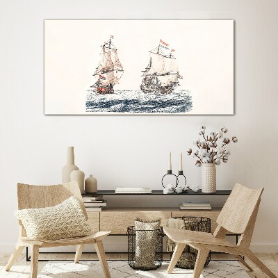 Sailing ships on a calm sea Glass Print