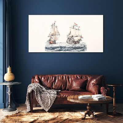 Sailing ships on a calm sea Glass Print