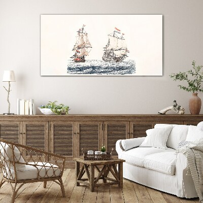 Sailing ships on a calm sea Glass Print