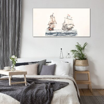Sailing ships on a calm sea Glass Print