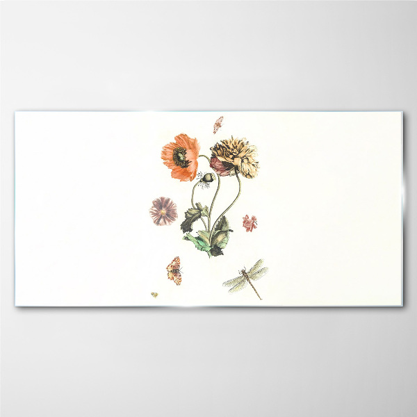 Floral motifs with insects Glass Print