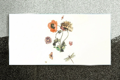 Floral motifs with insects Glass Print